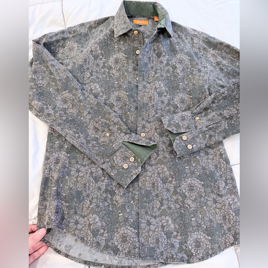 Tallia Green And Gray Textured Shirt Size Small